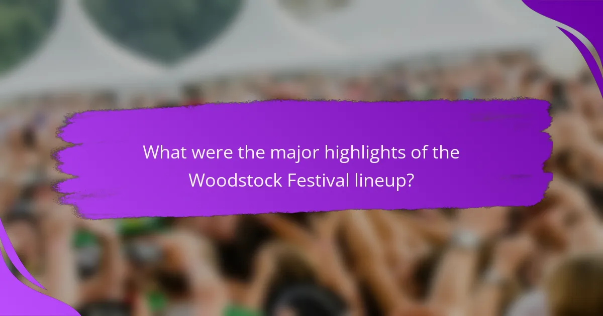 What were the major highlights of the Woodstock Festival lineup?